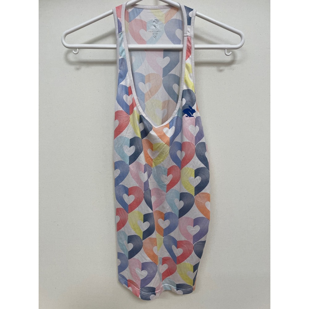 Rabbit Running Tank Top Womens XL Multicolor Heart Print Racerback Singlet